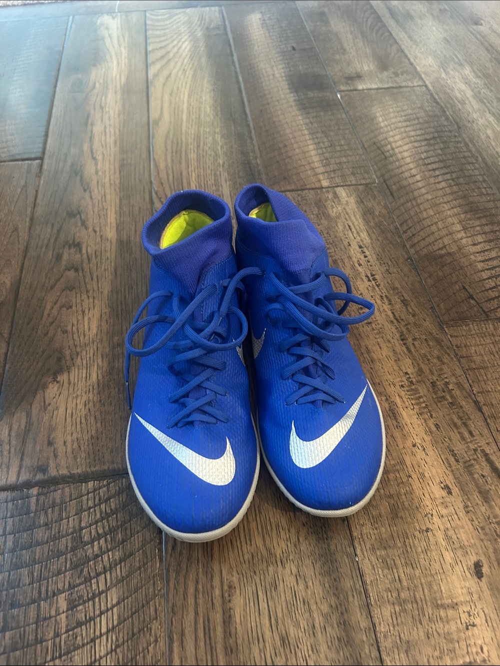 Nike Royal Blue indoor soccer shoes with White Swoosh